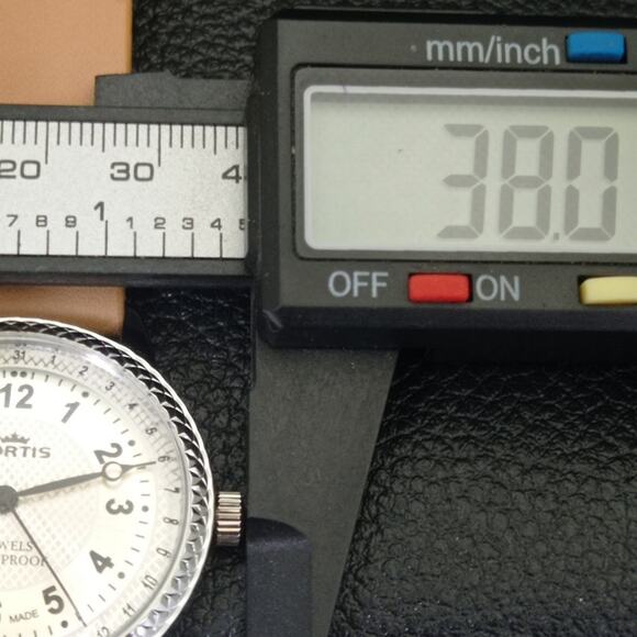 Vintage 1970 Fortis Manual Mens Silver Watch W/Leather Strap & Black accents - Picture 6 of 9